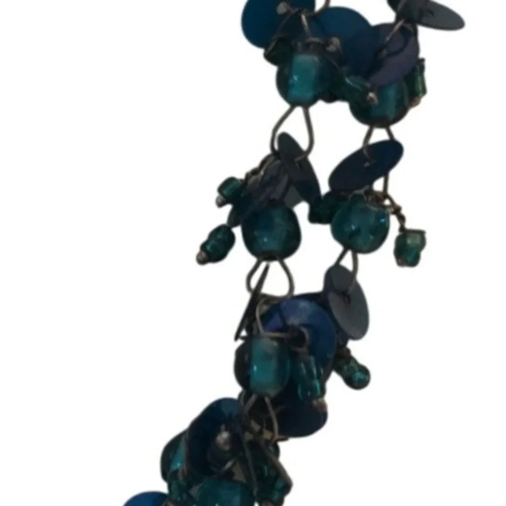 Teal Blue Multi Strand Beaded Sequin Statement Necklace Boho Layered Jewelry